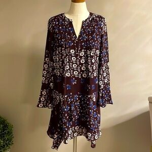 PARKER NYC Swing style dress / tunic Cordovan Acacia print teared bottom size SM